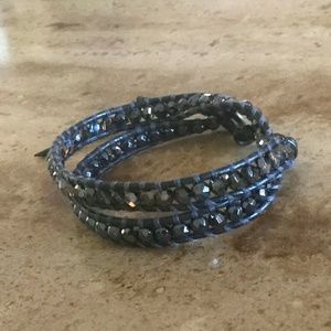 BRAND NEW Chan Luu Adjustable Double Wrap Crystal & Charcoal Leather Bracelet